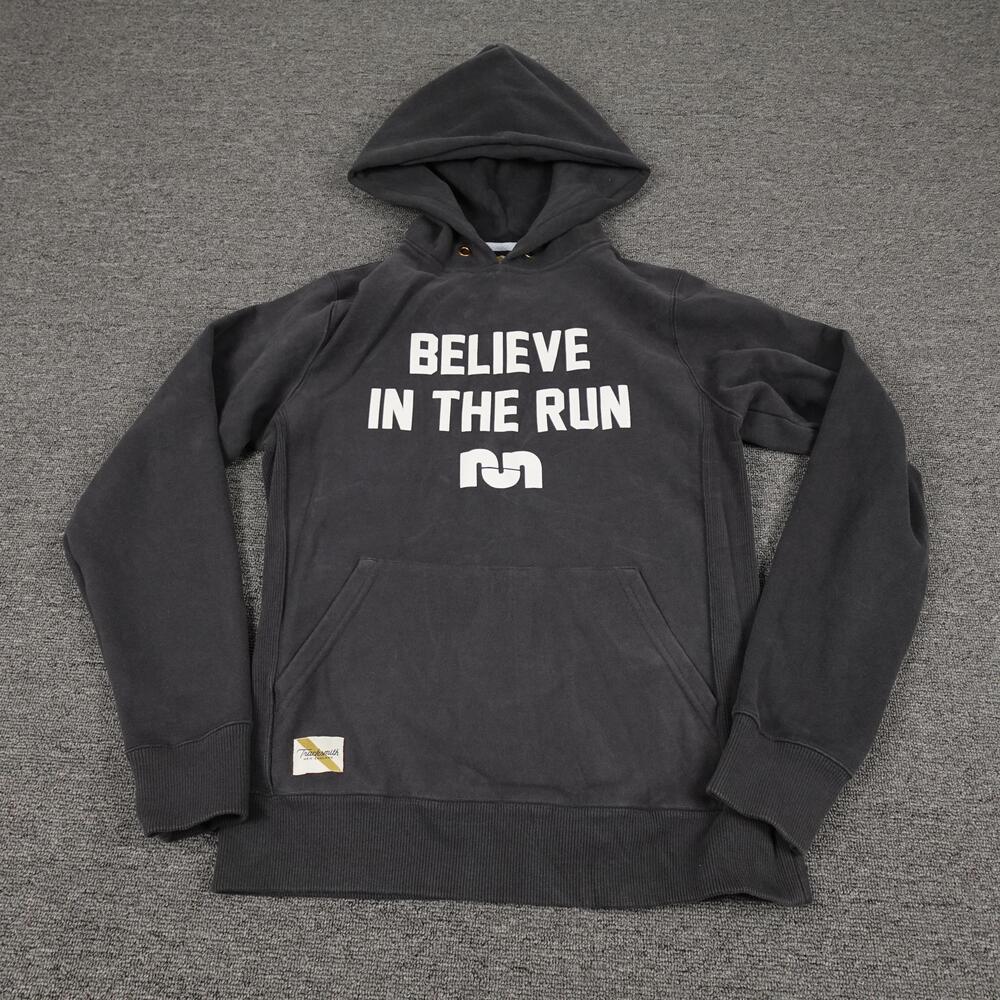 Tracksmith Hoodie Mens Small Gray Believe In The Run Pullover Fleece Graphic